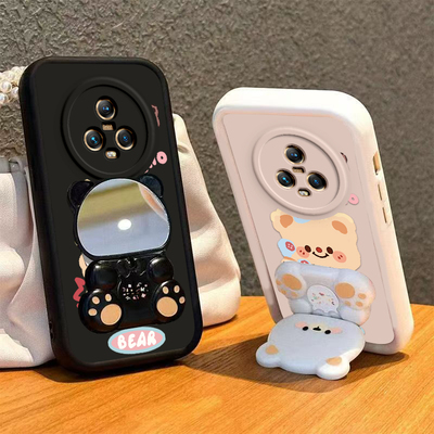 适用荣耀Magic5手机壳小熊支架华为Migac5Pro保护套M5MG新款MIG软硅胶镜子Migic魔术五魔法Majic全包防摔男女