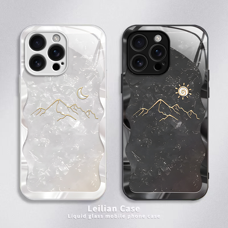 适用苹果16Promax手机壳高级iPhone15玻璃壳14plus新款13/12/11轻奢xsmax太阳月亮xr全包8plus保护6p7p套se23