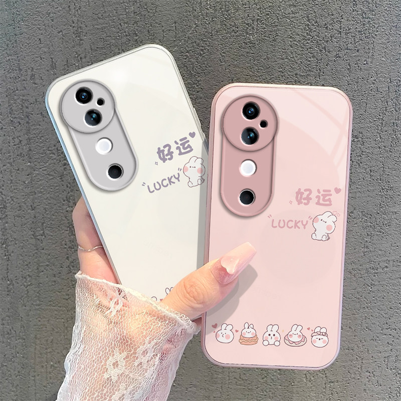 适用vivoS19手机壳vivo S19Pro保护套viv0新款简约硬玻璃全包防摔曲屏曲面屏步步高维沃Por是Pr0男女好运兔子