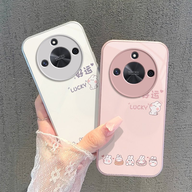 适用荣耀X50手机壳HONORX50保护套X5O华为50X新款叉五零专用简约硬玻璃全包防摔网红曲屏曲面屏男女好运兔子