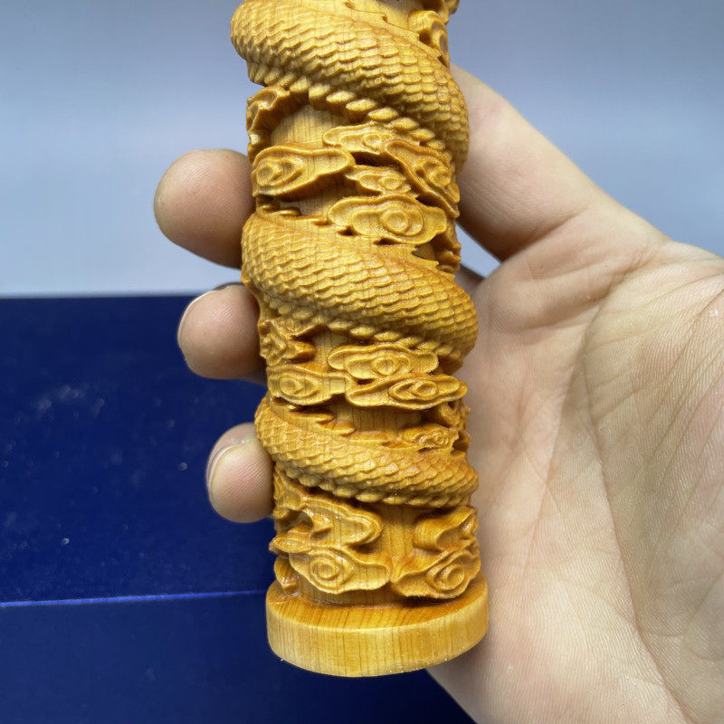 崖柏木雕c生肖龙工艺品手把件盘龙柱手柄蟠龙N客厅家居装饰品小摆