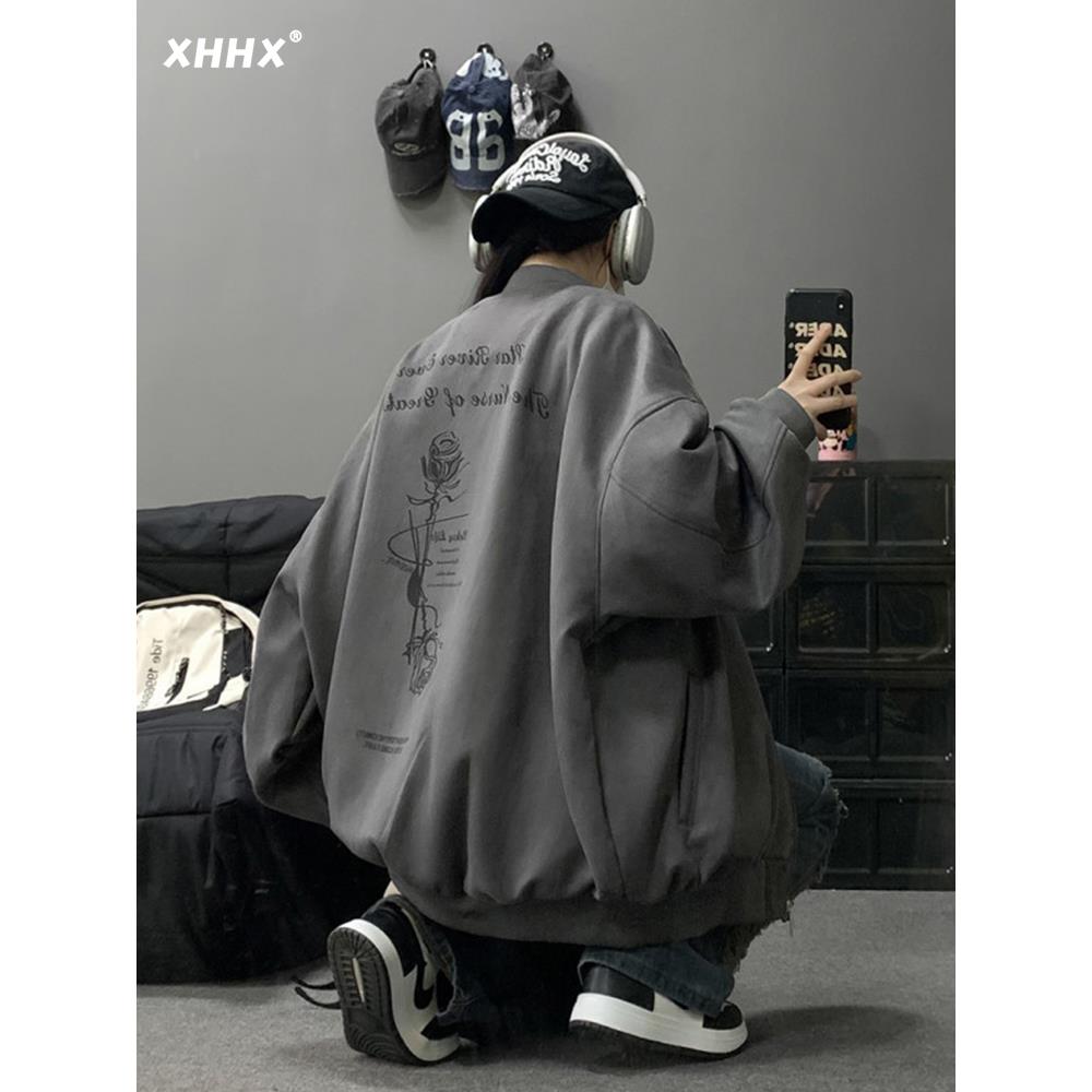 美式棒球服外套男春季2024新款麂皮绒中性风宽松夹克潮牌痞帅衣服