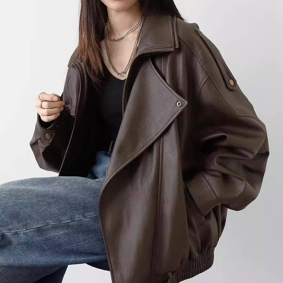 美式新款重工复古美拉德机车皮衣外套男女春秋款宽松百搭夹克上衣