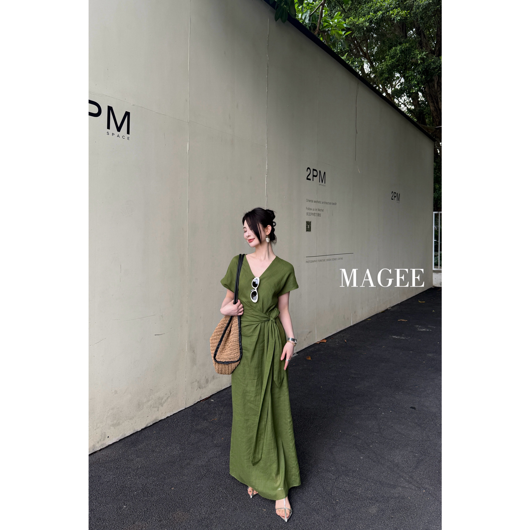 MAGEE麦淇-收腰系带收腰显瘦女夏季高级感苎麻棉长裙连衣裙