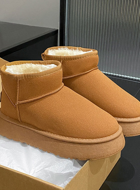 周冬雨同款mini皮毛一体雪地靴男女款保暖防滑加绒短筒棉鞋冬ak