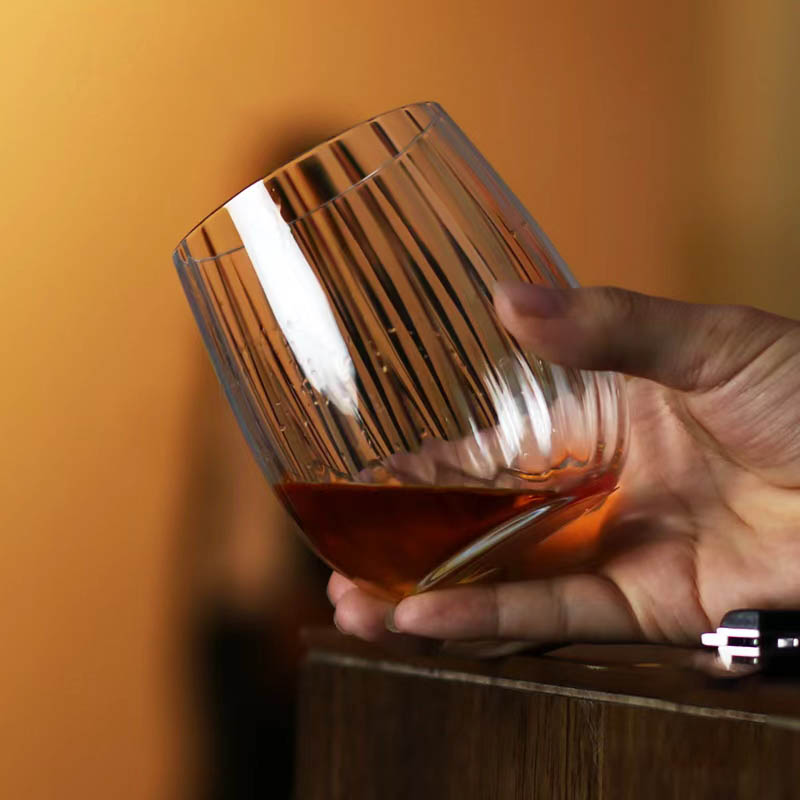 复古条纹玻璃杯大容量威士忌杯