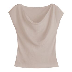 香颂~天丝蚕桑丝纯色荡领小针织短袖T恤轻薄修身上衣女夏高级感