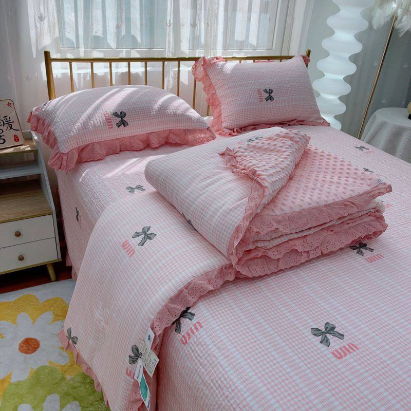 法式高温砂洗全棉夹棉花棉绗缝床盖搭配同款豆豆被紫四件套可机洗,床上用品,床盖,淘宝优惠券,粉丝福利购,淘宝优惠卷