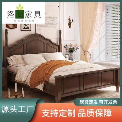 简美风乡村美式实木床现代简约1.8M双人床复古法式床轻奢婚床主卧