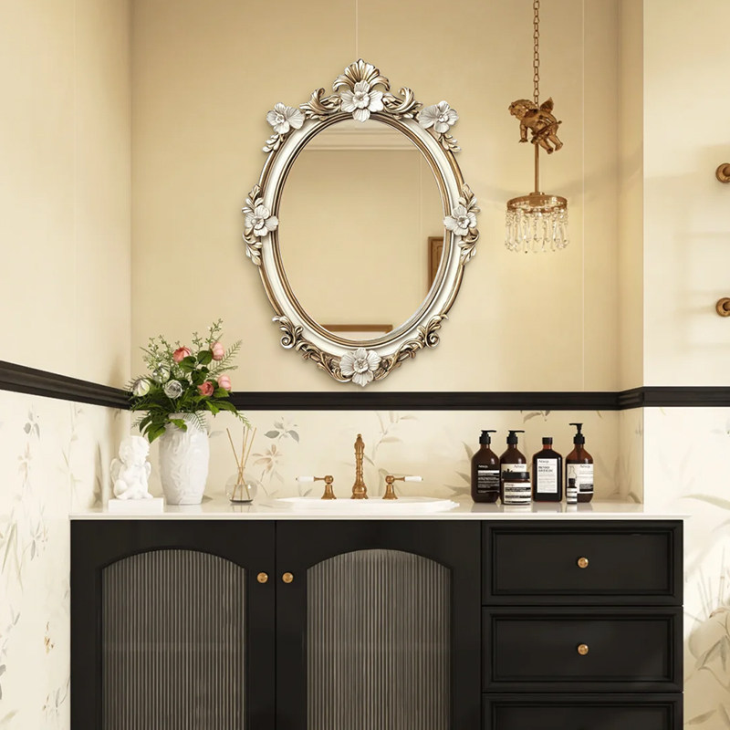 法式创意雕花浴室镜卫生间智能LED壁挂化妆镜轻奢设计玄关壁炉镜