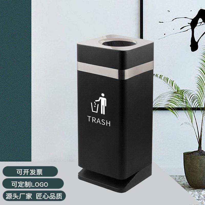 耀博新佛山源头厂家商场分类烤漆黑色方形直投垃圾桶商场同款