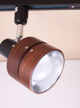 日式实木轨道灯LED导轨灯北欧原木家用背景墙射灯智能遥控轨道灯