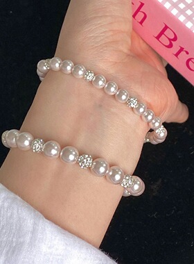 法式曼塔玫瑰粉紫色施家珍珠锆石手链女小众精致百搭高级感手串