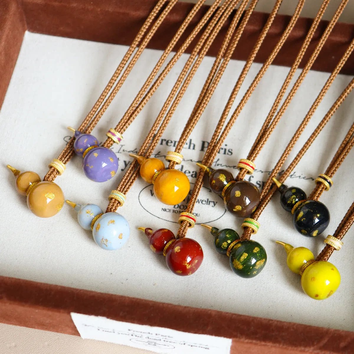 新中式彩色滴油珐琅葫芦吊坠编绳项链女小众复古国风长款毛衣链