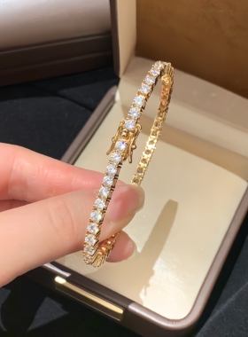 爆闪满钻锆石网球手链女轻奢小众精致高级感手镯简约欧美叠戴手饰