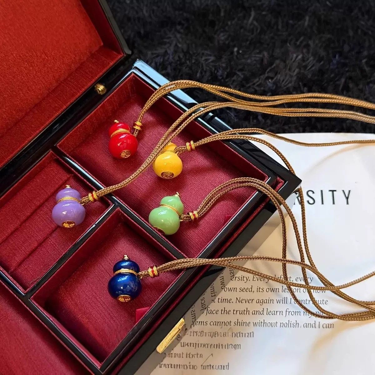 新中式彩色珐琅七子葫芦项链女长款福禄吊坠精致百搭编绳毛衣链