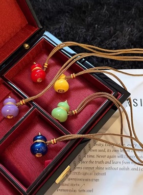 新中式彩色珐琅七子葫芦项链女长款福禄吊坠精致百搭编绳毛衣链