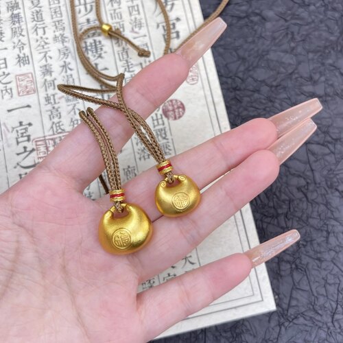 古法沙金小胖福袋吊坠项链女新中式金坨坨颈链高级感编绳毛衣链