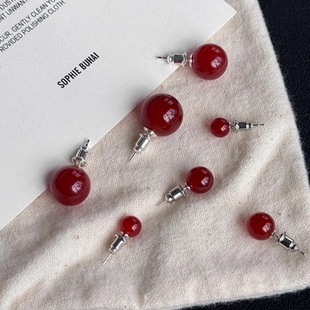 天然红玛瑙红色耳钉女S925银针精致显白气质高级感新中式耳饰耳环