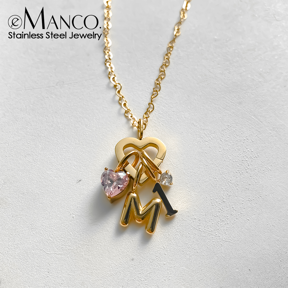 eManco多吊坠DIY组合项链爱心字母钛钢小众轻奢锁骨链可自由搭配