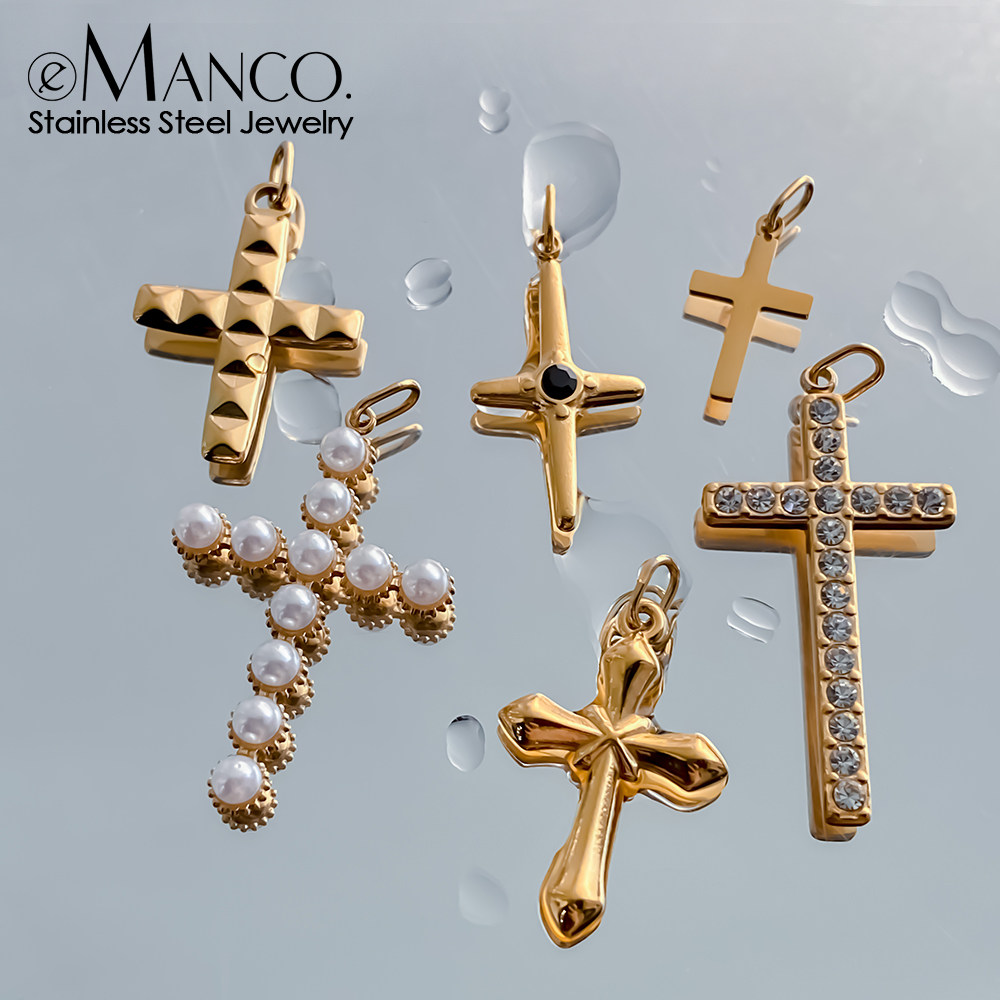 十字架配饰项链吊坠镶钻珍珠系列DIY手工锁骨链挂件学生礼物金色