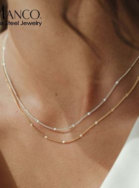 eManco钛钢不掉色新品项链真空电镀14K素链条 女金色太阳花锁骨链