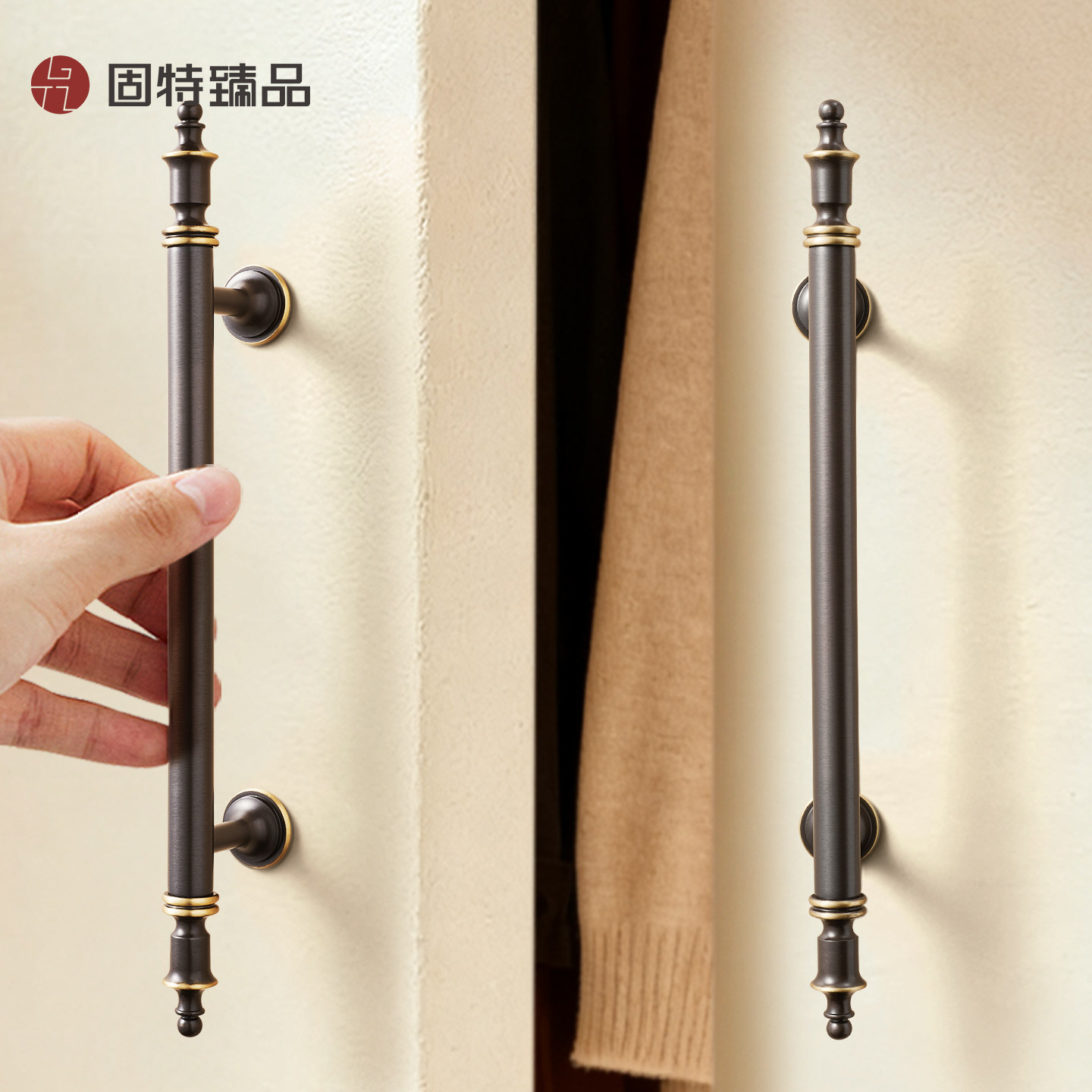 固特臻品黄铜抽屉拉手卧室衣橱柜门现代明装把手简约家用长款拉手