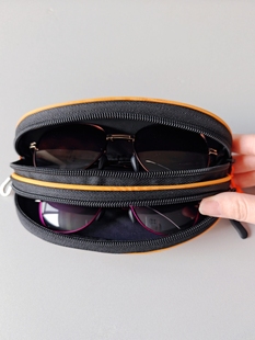 金属挂钩眼镜包双拉链可放2副眼镜便携式 眼镜收纳包小物品收纳包