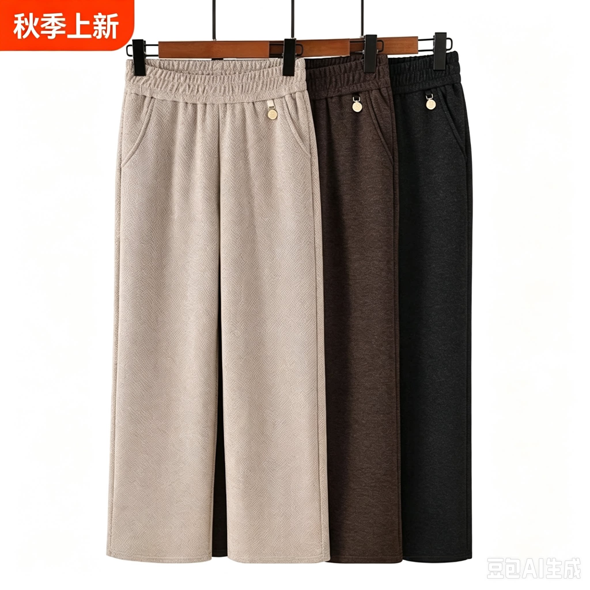妈妈毛呢裤子春秋加绒加厚长裤中老年女装冬季高腰休闲裤中年女裤