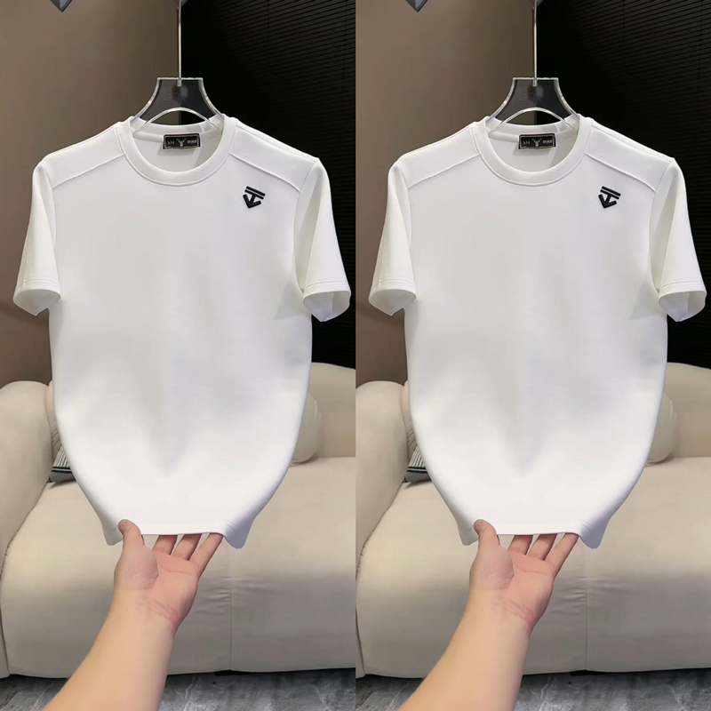 2025年秋冬季新款男士百搭加厚短袖T恤上衣简约纯色打底时尚净版