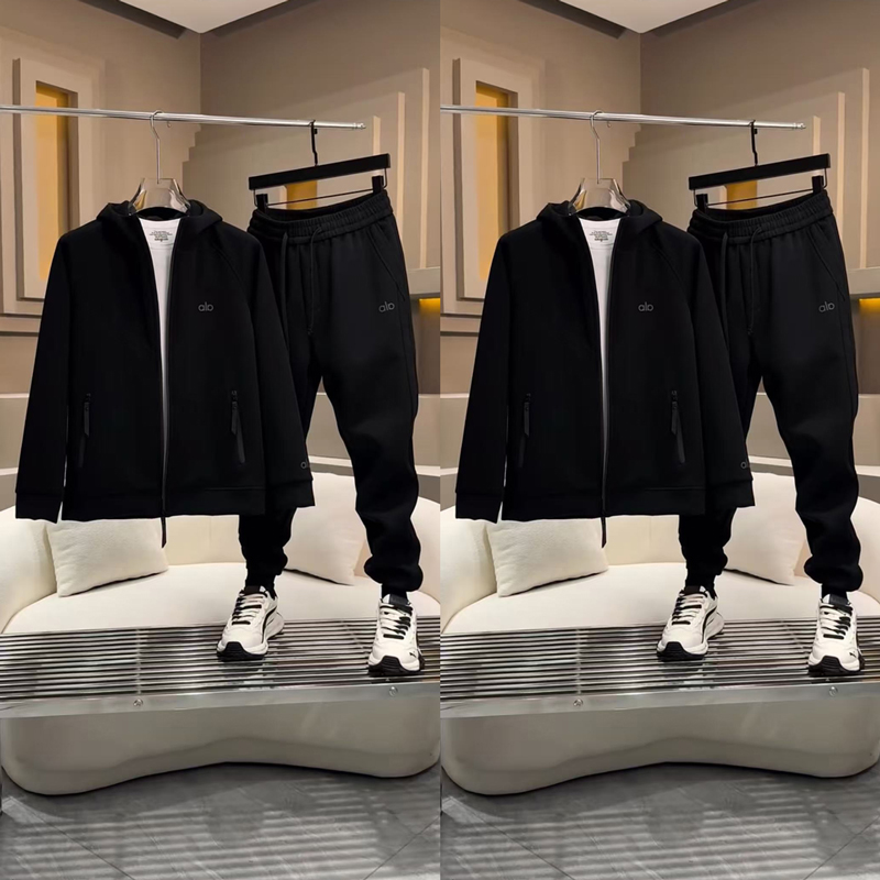 2025年秋冬季新款男士百搭时尚休闲运动二件套外套+裤子纯色潮流