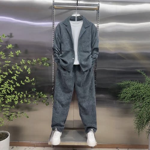 2026秋冬新款男士西服时尚潮流套装外套直筒裤老钱风休闲两件套帅