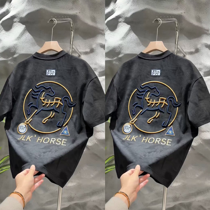 2026年春季新款男士百搭立体刺绣套头休闲年货短袖T恤上衣圆领潮,男装,T恤,淘宝优惠券,粉丝福利购,淘宝优惠卷