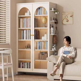 书架一体靠墙可移动钢制展示储物柜带柜门儿童收纳书柜落地置物架