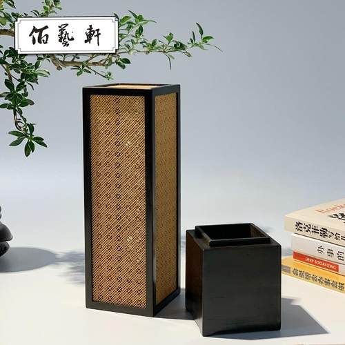 佰艺轩东阳非遗竹编工艺品竹子榫卯结构边框紫光檀线香盒