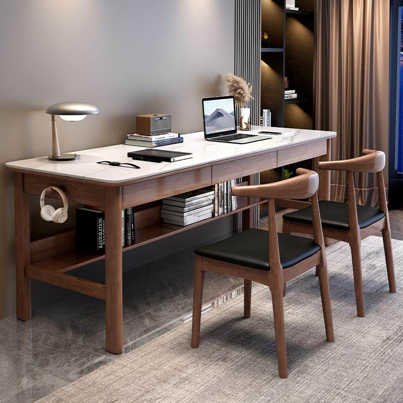 岩板书桌双人长条桌简约家用电脑桌卧室学生学习写字桌靠窗办公桌