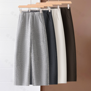 羊毛呢弯刀裤女秋冬季2025新款松紧腰休闲运动卫裤加绒香蕉镰刀裤