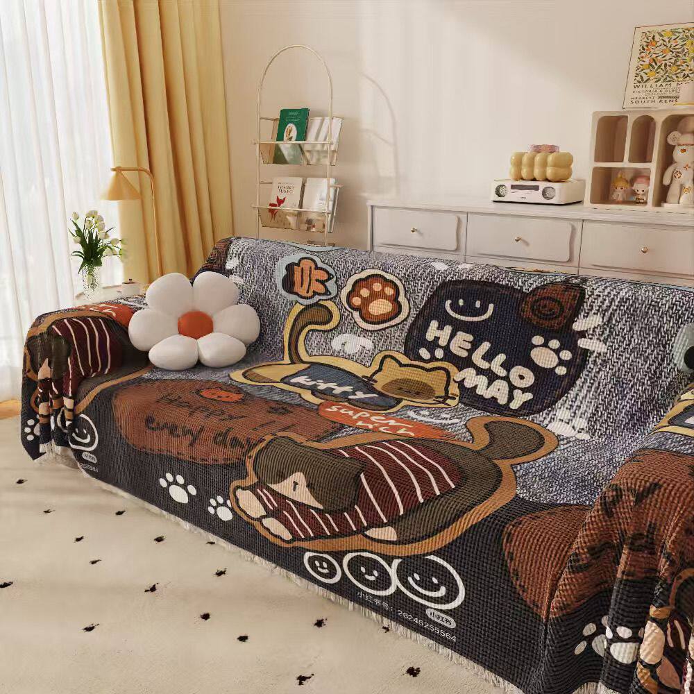出租屋改造防猫抓沙发巾可机洗一片式全包防尘四季通用卡通盖布