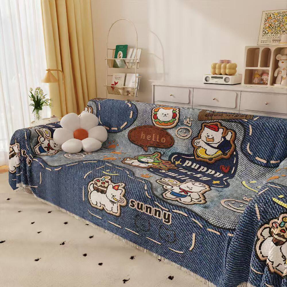 出租屋改造防猫抓沙发巾可机洗一片式全包防尘四季通用卡通盖布