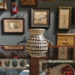 美国亚利桑那州印第安霍皮族HOPI部落手工美式 复古小陶罐花瓶摆件
