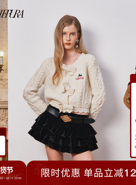 【邢晗铭同款】ARTE PURA秋冬新品黑色丝绒蛋糕裙含皮带女半身裙