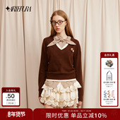 赵一橙同款 ARTE PURA学院风复古格纹绑带衬衫 假两件毛织衫 女