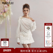 衬衫 PURA春秋白色雪纺荡褶落肩上衣气质长袖 包上恩同款 ARTE