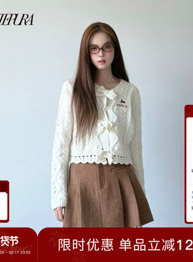 ARTE PURA小马刺绣本命年羊毛蝴蝶结绞花针织开衫外套女韩系上衣