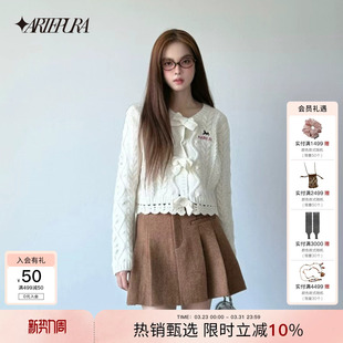 ARTE 外套女韩系上衣 PURA小马刺绣本命年羊毛蝴蝶结绞花针织开衫