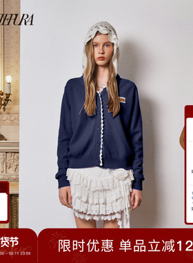 ARTE PURA2025秋季新款蕾丝拼接假两件针织开衫连帽女泽西风外套