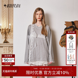 蝴蝶结蕾丝圆领长袖 ARTEPURA25秋冬新款 T恤女上衣 马思惠同款