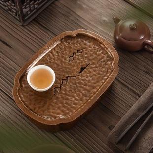 茶盘纯铜壶承纯手工紫铜壶垫家用轻奢小干泡台茶盘 复古做旧储水式