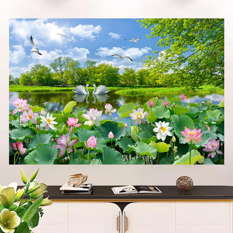 自然风景画自粘墙贴蓝天白云客厅卧室沙发电视背景墙纸装饰画壁纸图片