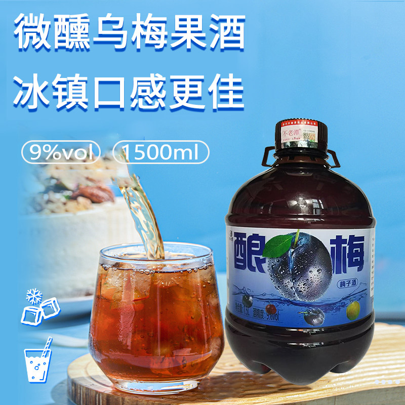 不老潭梅子酒9度1.5L果酒女士低度微醺甜酒梅酒桶装聚会酒水